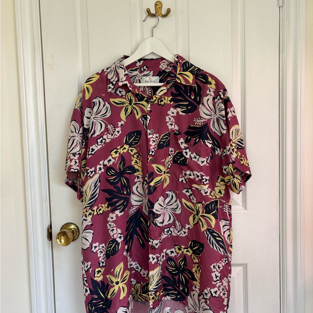 Bill Blass Silk Floral Mens short sleeve button down shirt vintage